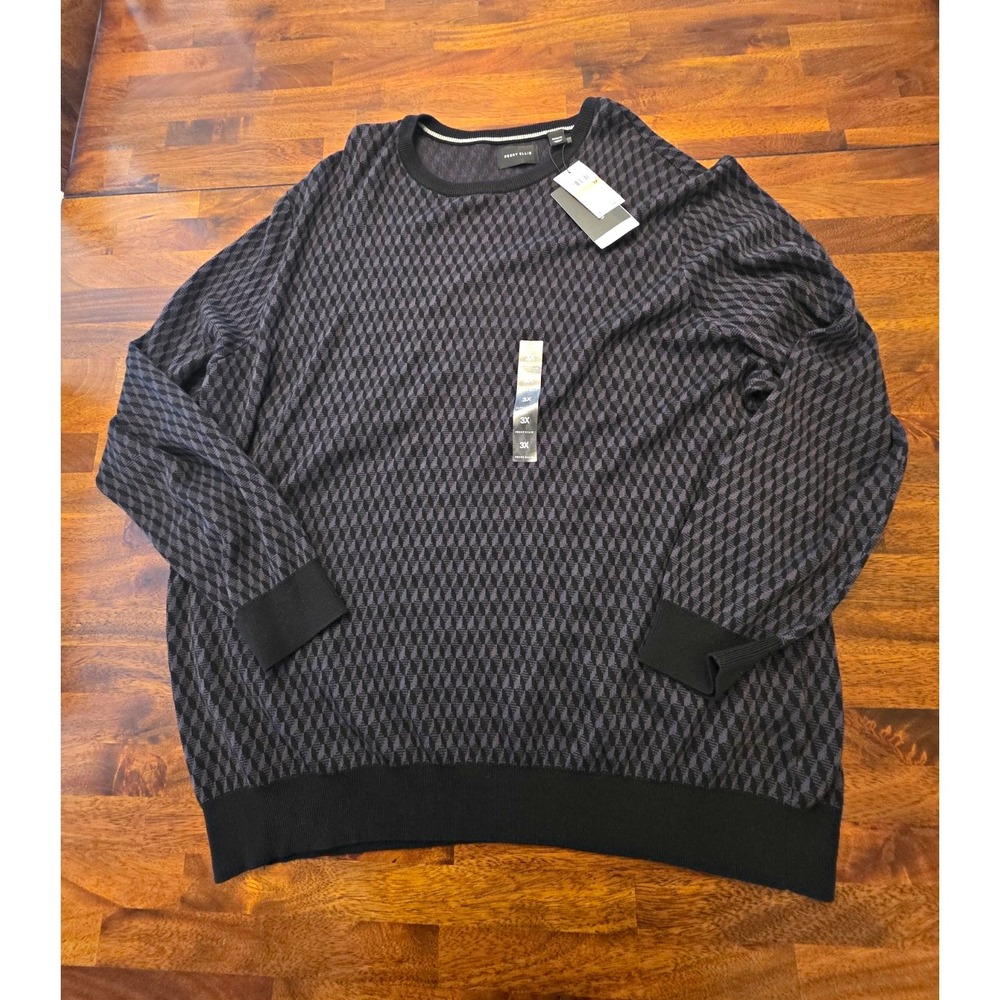 Perry Ellis Mens 3XL Big & Tall Black/Gray Geometric Knit Pullover Sweater 049